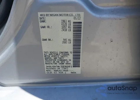 2022 Nissan Altima Sv Fwd z USA, uszkodzony, nr VIN 1N4BL4DV7NN389085